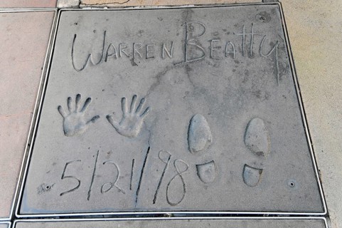 Handprints and footprints of WARREN BEATTY, Hollywood Boulevard, Los Angeles, California, USA,