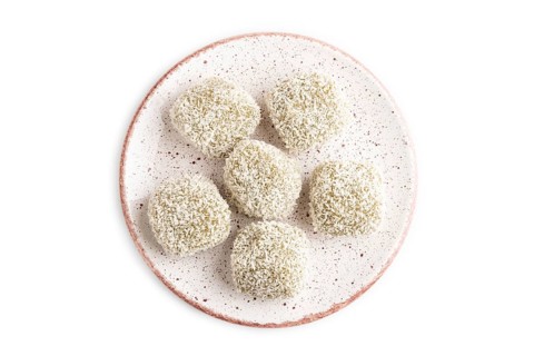 Japanese rice sweet buns mochi filled with pandan jam isolated on white background. top view, flat