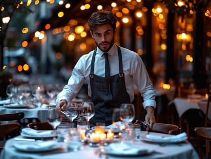 A dedicated waiter decorates the tables in a restaurant, AI generates, AI generated