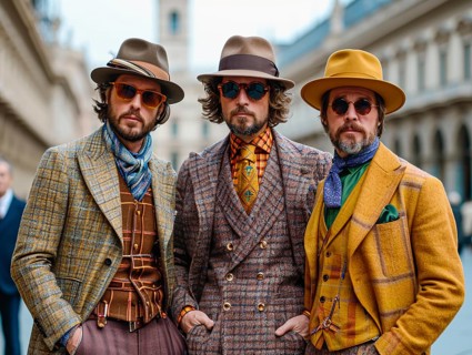 Fashion in Italy, men and women posing with new trendy fashion generated in Milan, AI generated