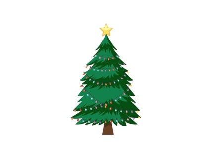 A decorated Christmas tree with a star on top and colorful ornaments