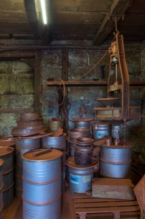 Bronze powder production room with filling plant in a metal powder mill, founded around 1900,