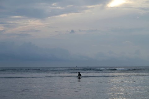 Lombok and Gili Air islands, overcast, cloudy day, sky and sea. Vacation, travel, tropics concept,