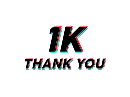 A creative '1K thank you' message with a 3D red and blue effect on a white background