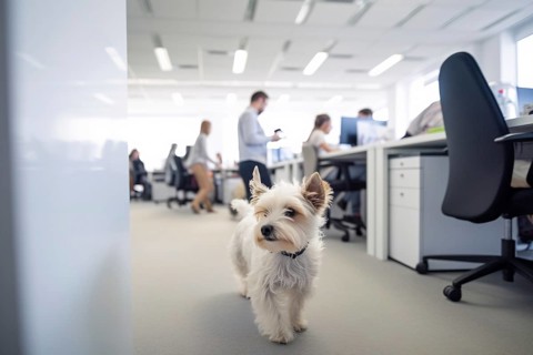 Small dog in office. KI generiert, generiert AI generated