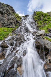 Waterfall on a mountainside, long exposure, Berliner Hoehenweg, Zillertal Alps, Tyrol, Austria,