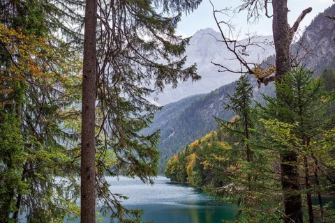 Zugspitze massif and Zugspitze with Eibsee lake, Wetterstein mountains, Grainau, Werdenfelser Land,