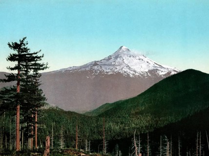 Mount Hood, an active stratovolcano in the Cascade volcanic arc. It was formed by a subduction zone