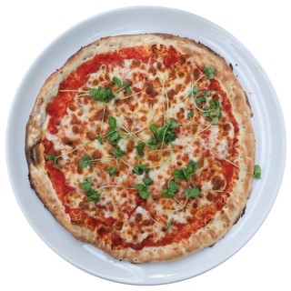 Margherita pizza baked food isolated over white