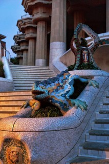 Dragon Staircase, Staircase in Park Güell, Sculpture Salamander El Drac, Mosaic, Trencadis,