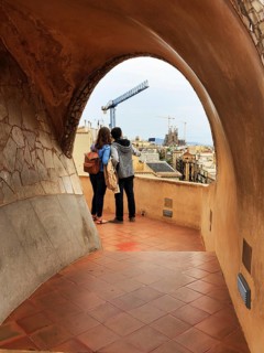 Visitors on the roof terrace, museum, cultural centre, Casa Mila, Casa Milà, Barcelona, Spain,