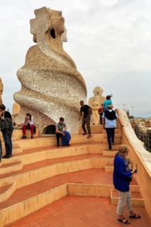 Tourist group, helical chimney in the Garden of Warriors, mosaic, roof terrace, museum, cultural