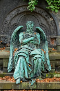 Historic angel figurine, angel figure, angel figurine, male angel statue with full beard, bronze