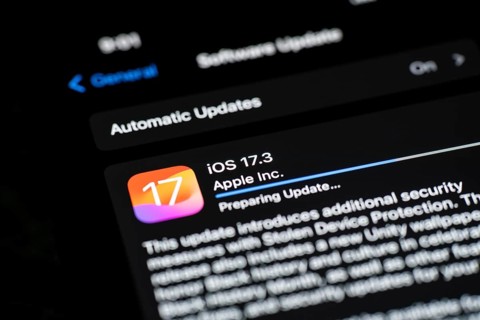 In this photo illustration a person installs updates of iOS 17.3 on an iPhone device on January 26,