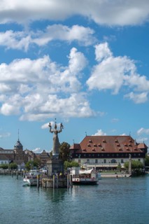 Constance on Lake Constance, Council building, harbour, ship restaurant, Imperia statue, passenger