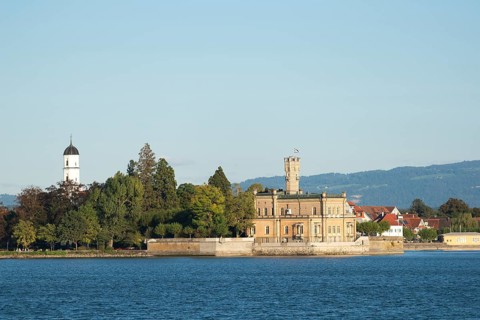 Langenargen on Lake Constance, Montfort Castle, Moorish architectural style, tower, peninsula, St