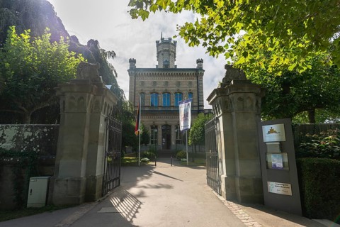 Langenargen on Lake Constance, Montfort Castle, Moorish architectural style, entrance, gate, tower,