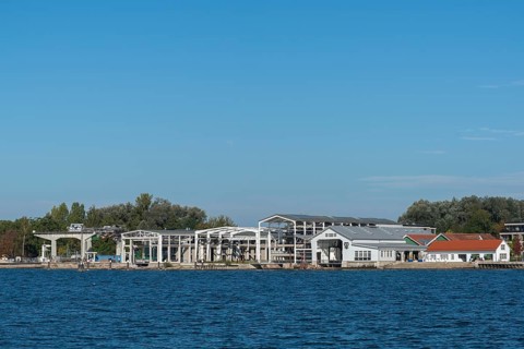 Kressbronn on Lake Constance, Bodan shipyard, listed building, former shipbuilding, sailing boat,
