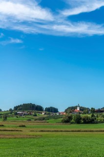 Lindau am Lake Constance, district Unterreitnau, parish church with onion dome, fields, forest,
