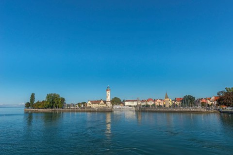 Lindau on Lake Constance, cityscape, panorama, entrance to the harbour, new lighthouse, man tower,