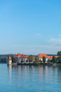 Lindau on Lake Constance, cityscape, powder tower, water reflection, Bavaria, Germany, Europe