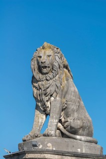 Lindau on Lake Constance, Bavarian lion at the seaport, landmark, Bavaria, Germany, Europe