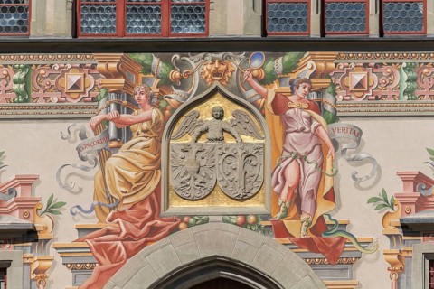 Lindau on Lake Constance, Town Hall, Renaissance style, Wall painting, Inscription Concordia,