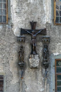 Meersburg on Lake Constance, Old Castle, residential castle, crucifixion scene above entrance,