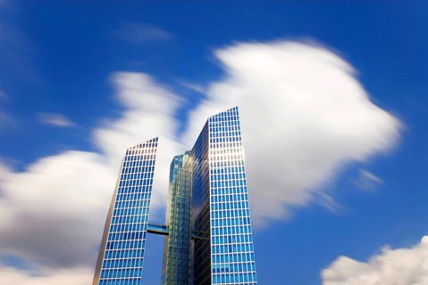 Clouds that look like a storm over the so-called Highlight Towers, the companies Fujitsu and IBM