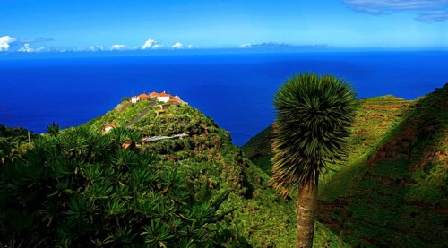 View of a lonely remote farmstead near Barlovento, on the top of a hill with a play of shadows,