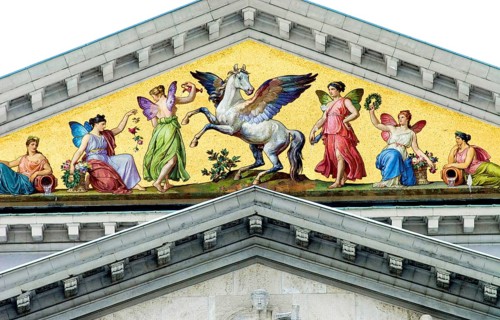 Fresco at the Bavarian State Opera, Max-Joseph-Platz, Munich, Bavaria, Germany, Europe