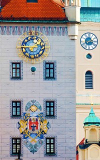 Towers of the old town hall on Marienplatz and the Heilig Geist church, Munich, Bavaria, Germany,