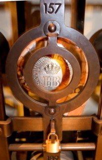 A caged private beer mug with the HB emblem of the Hofbräu brewery, in the Hofbräuhaus, Munich,