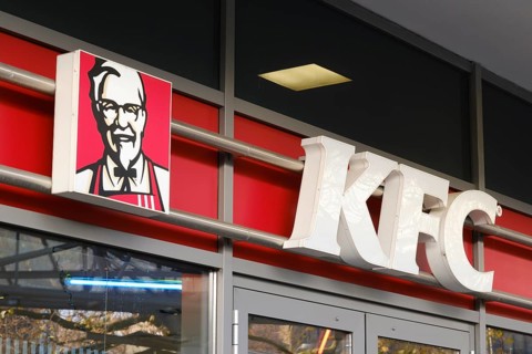 KFC, Kentucky Fried Chicken, fast-food restaurant, fast-food company, facade with sign and logo,