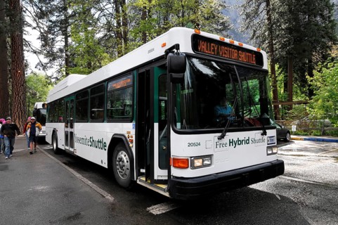 Shuttle bus in Yosemite National Park, California, USA, North America