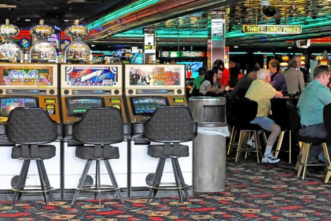 Slot machines in the casino, Strip, Las Vegas Boulevard, Las Vegas, Nevada, USA, North America