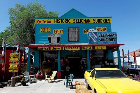 Western town in Seligman on historic Route 66 in the Wild West. Seligman, Arizona, USA, North
