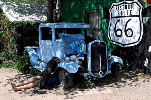 Western town in Seligman on historic Route 66 in the Wild West. Seligman, Arizona, USA, North