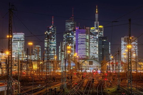 The rail network outside Frankfurt Central Station is empty. The German Train Drivers' Union (GDL)