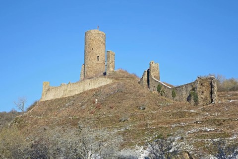 Löwenburg in winter, Monreal, Vulkaneifel, Eifel, Rhineland-Palatinate, Germany, Europe