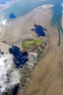 Hallig Südfall, biotope, groyne, tide, low tide, tides, house, Hallig, coastal protection,