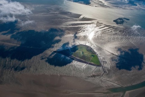 Hallig Südfall, biotope, groyne, tide, low tide, tides, house, Hallig, coastal protection,