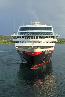 Hurtigruten ship 'Trollfjord' arriving at port of Rorvik, Norway, Europe