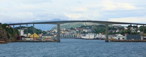 Large concrete road bridge, Nordsund Bridge, Kristiansund, Romsdal county, Norway, Europe