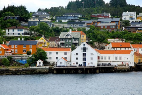 Traditional houses in coastal town of Kristiansund, Romsdal county, Norway, Europe