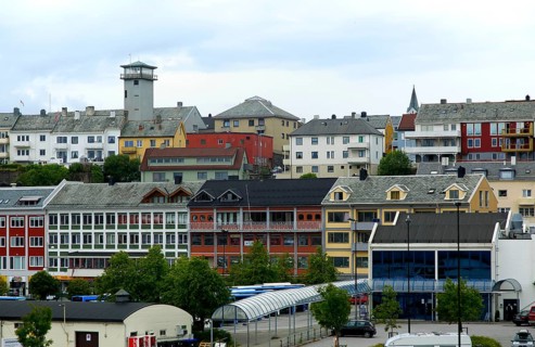 Houses and centre of coastal town of Kristiansund, Romsdal county, Norway, Europe