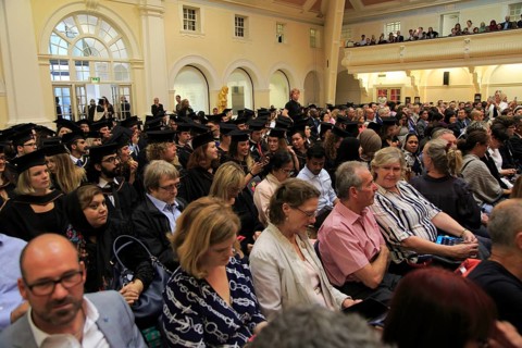 Audience at graduation ceremony, Goldsmiths College, University of London, England, UK