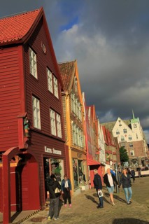Historic Hanseatic League wooden buildings Bryggen area, Bergen, Norway UNESCO World Cultural