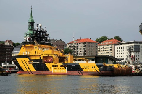 Loke Viking tug supply vessel ship in the harbour, city of Bergen, Norway, Europe