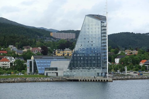 Modern architecture sixteen storey Rica Seilet Hotel, Molde, Romsdal county, Norway built 2002